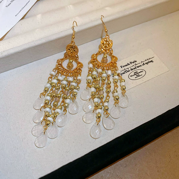 23# round crystal water drop tassel ear hooks