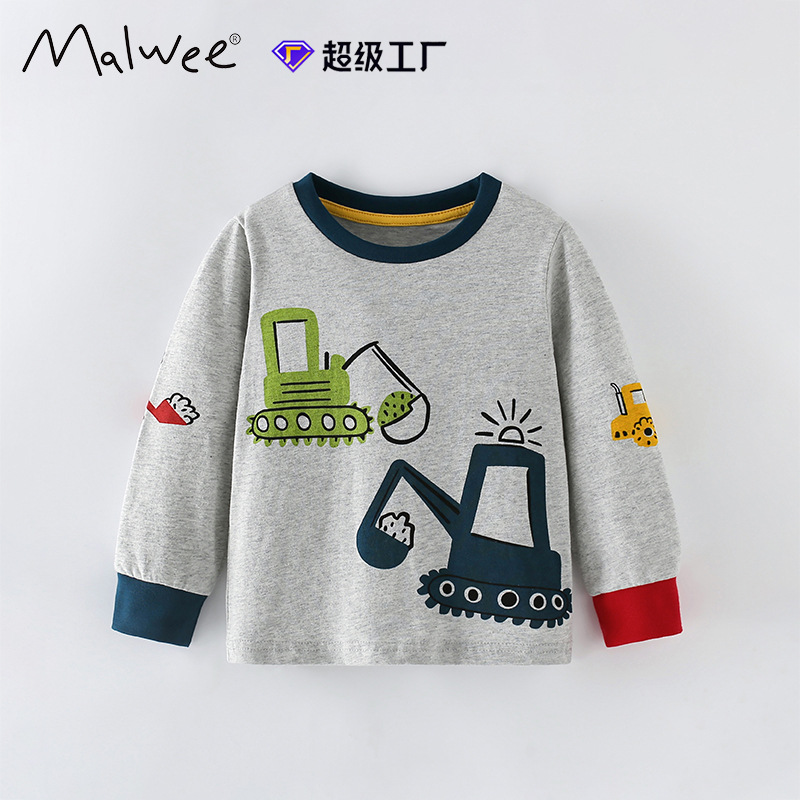 Malwee transfronterizo camiseta de niños primavera y otoño nuevo estilo europeo y americano de niños de cuello redondo camiseta de manga larga camiseta de base casual chaqueta