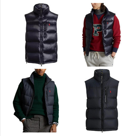 Ralph Lauren Men's Stand Collar Down Vest Autumn Winter Warm Solid Color Sleeveless Jacket Men's Vest Polo