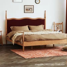 厂家直供实木美式酒店民宿卧室复中古波浪软靠绒布1.51.8米双人床