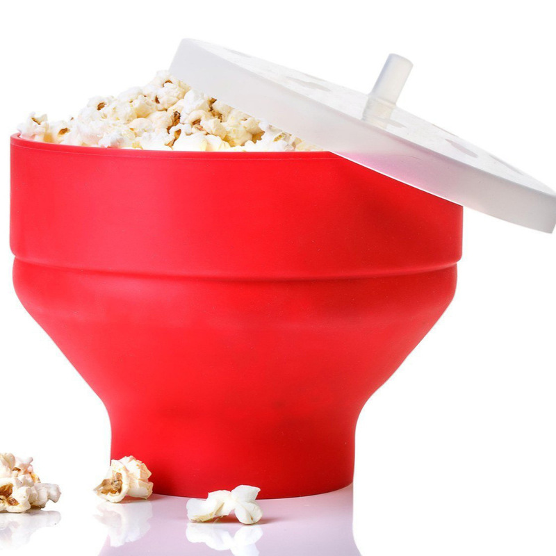 Silicone Popcorn Bowl Microwave Folding Popcorn Bucket Creative High Temperature Resistant Large Silicone Bucket with Lid