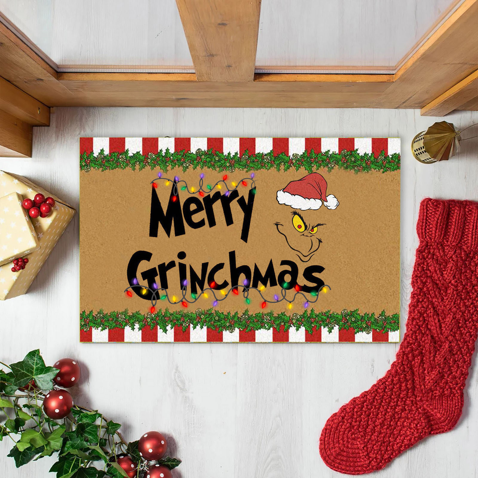 En stock Grinch alfombra del piso transfronterizo alfombra de Navidad alfombra de puerta de vacaciones verde payaso alfombra del piso