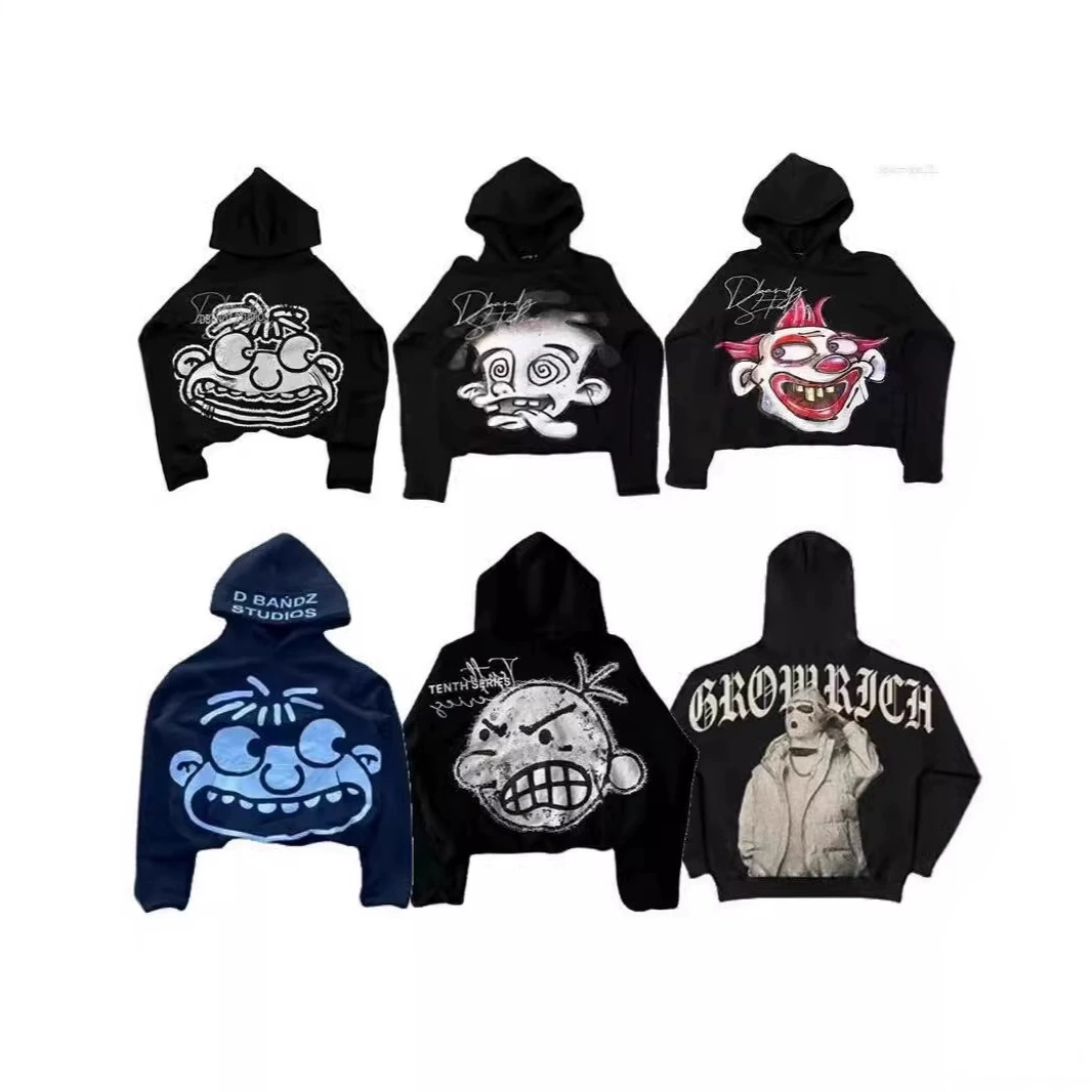 Мужская модная повседневная универсальная спортивная толстовка с капюшоном в европейском и американском стиле в стиле ретро в стиле хип-хоп с принтом