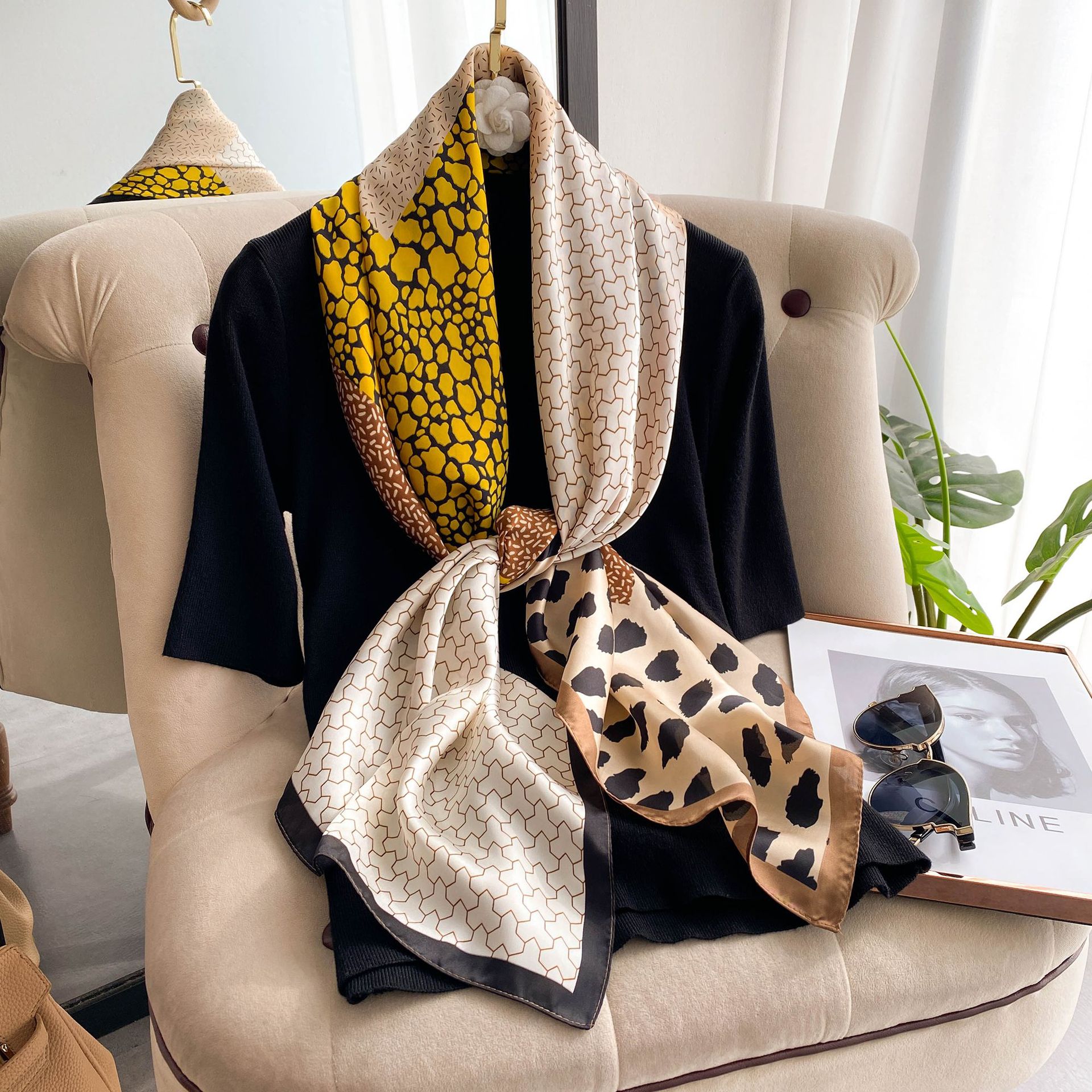 Imitation Silk 110 Large Versatile Print Sunscreen Scarf Women's Decorative Neck Wrapped with Shawl_voghion.com