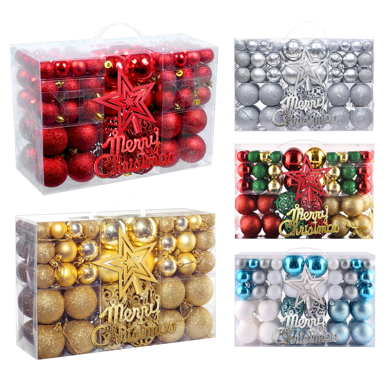 América Latina, decoración de árbol de Navidad 100 juegos portátiles de bolas de plástico hueco en caja colgante de bolas de Navidad image 1
