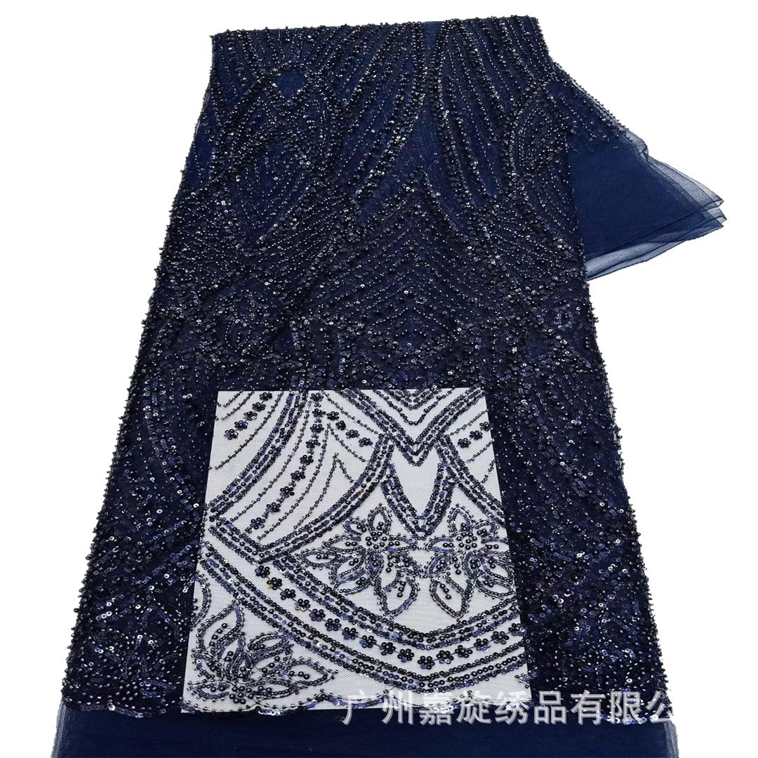 Tela de encaje con cuentas y rayas cruzadas, con bordado de cuentas brillantes y lentejuelas para vestidos de novia, vestidos de noche y vestidos. Encaje. image 6