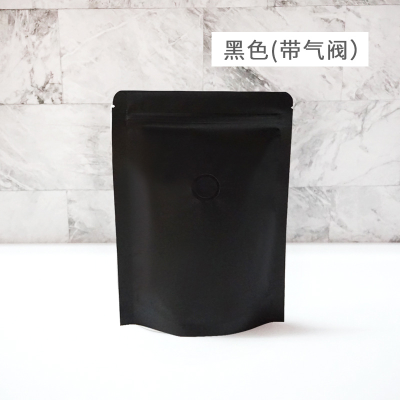Granos de café bolsa de embalaje cremallera unidireccional válvula de escape gruesa lámina de aluminio alimentos personalizados bocadillos té auto-sellar autosuficiente