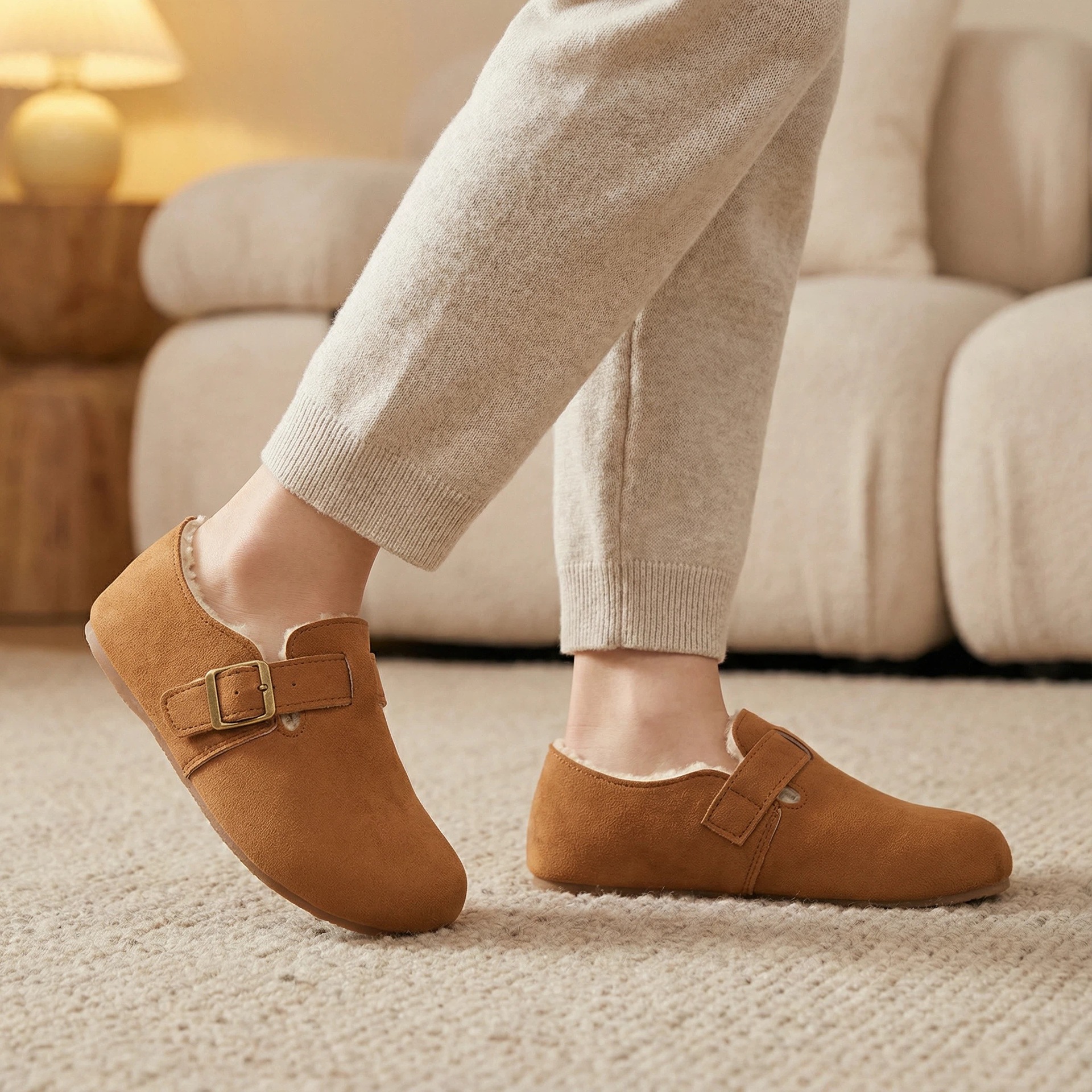 Zapatos retro de gamuza Boken para mujeres otoño y invierno de 2026 nuevos zapatos de pelusa de color sólido zapatos casuales de mujer