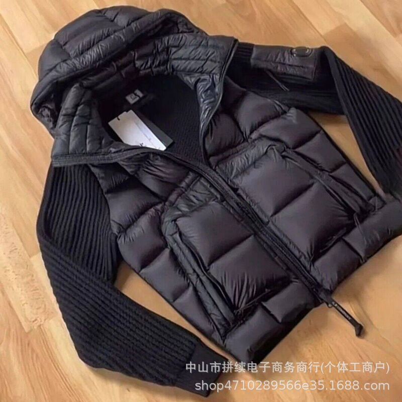 Foreign Trade Cross-Border C.P Knitted Patchwork Men's down Jacket with Hood and Zipper, American Style, Fleece-Lined, Unisex