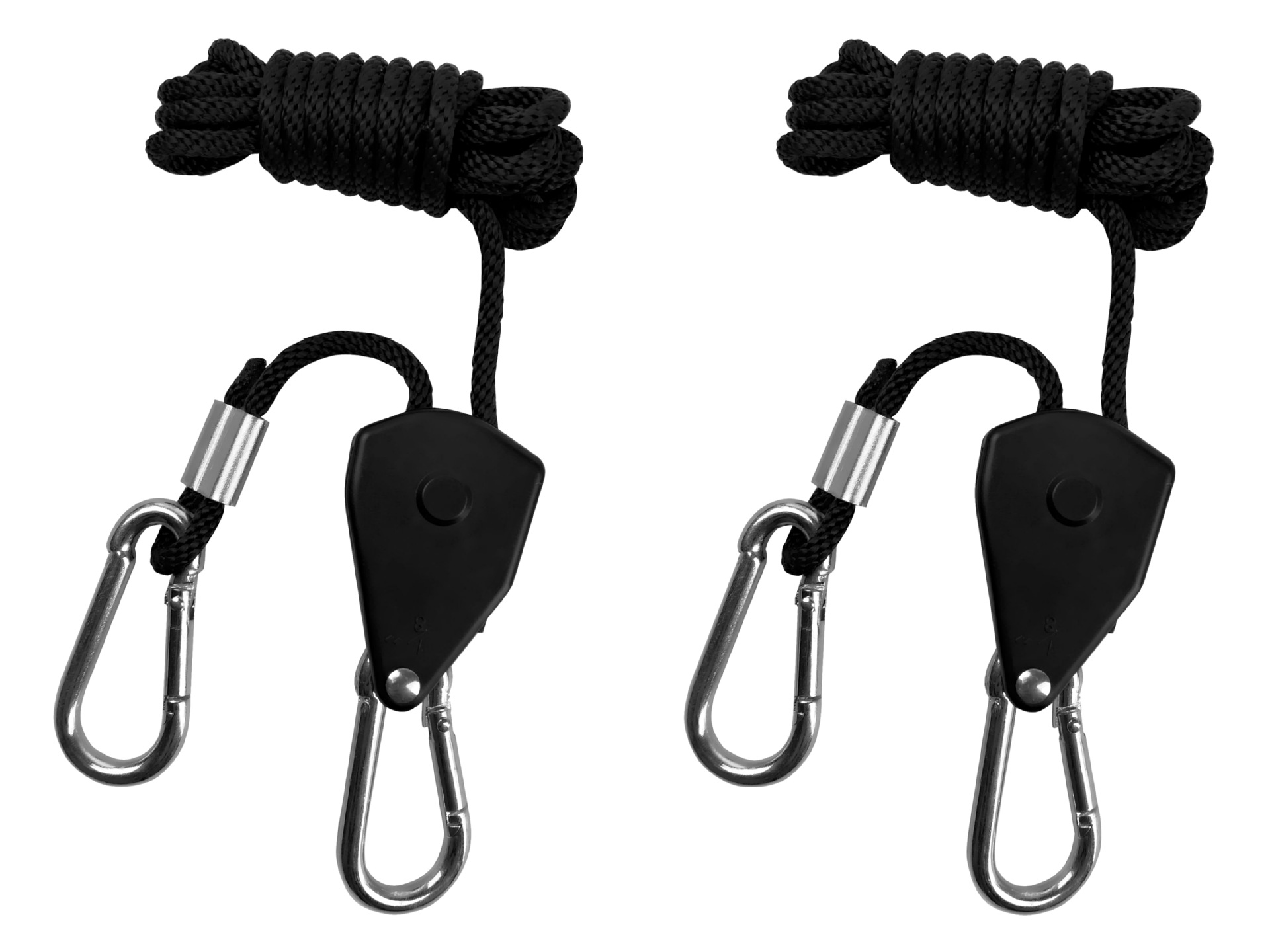En stock, disponible al por mayor incluso para una sola unidad: Cuerda de suspensión ajustable de 1/8 para lámparas LED con rueda metálica y tensor de trinquete de plástico.