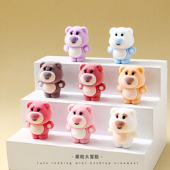 植毛スタンディングピンククマかわいい DIY アクセサリートレンディなおもちゃ人形デスクトップ装飾品ペアブラインドボックスアクセサリー
