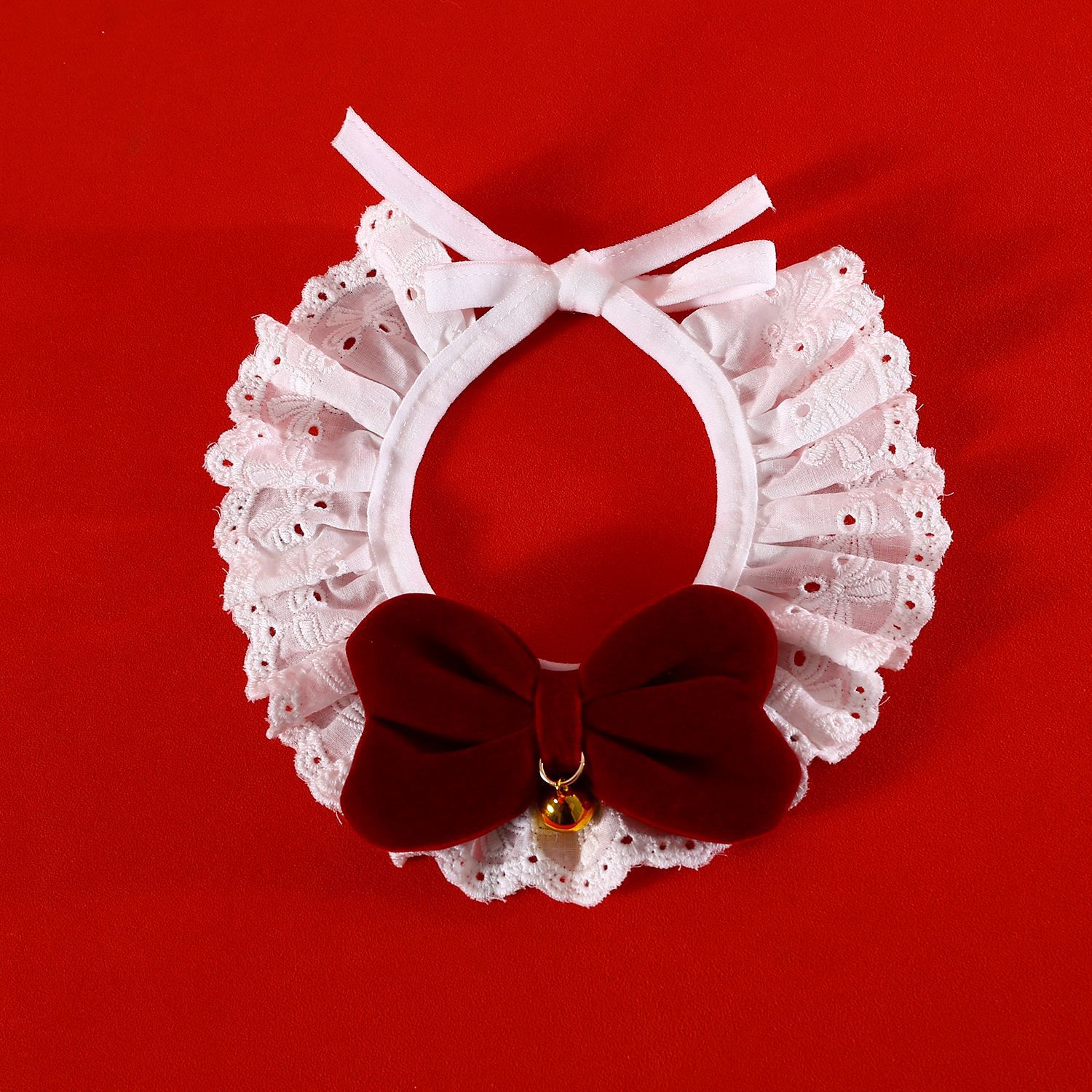 Pantalones de encaje de mascotas plegados princesa seda arco de Año Nuevo collar gato perro collar rojo de Navidad