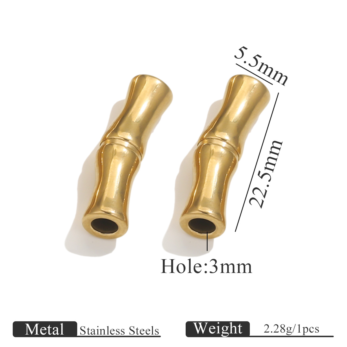 Acero inoxidable dorado bambú curva pequeña perla de pez accesorios de material de cuerda tejida a mano accesorios de pulsera cuentas de acero DIY accesorios