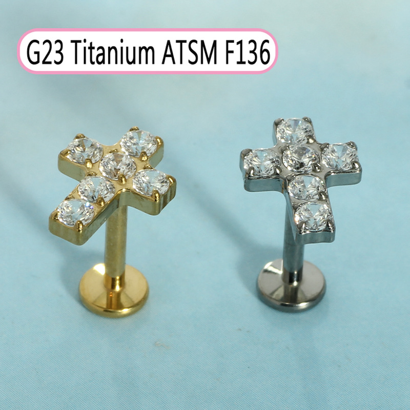 G23 Titanium Piercing Lip Stud Zircon 1.2mm 10mm Cochlear Ear Bone Nail Single Sale detail image 13