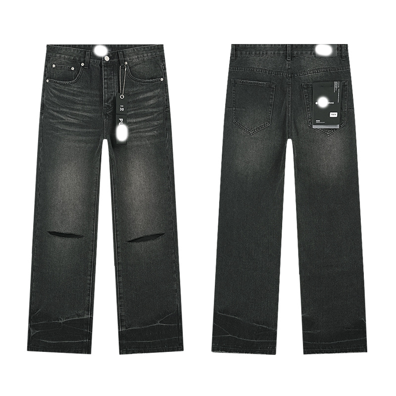 Marca de moda transfronteriza JB purple verano rectas vaqueros lavados de agua para hacer viejos agujeros vaqueros de hombre pantalones cortos de caño purple