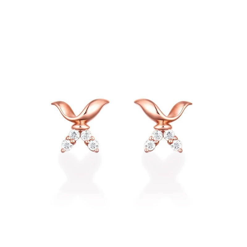 Женские серьги Flying Together с молодежным дизайном, из моассанита и розового золота 14K, модные серьги из настоящего 18K золота с белыми бриллиантами и настоящими бриллиантами.
