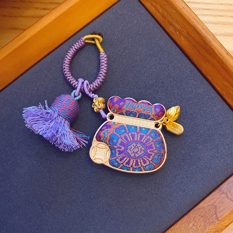 【成品】紫八达运名家非遗宋锦葫芦挂件/包挂/车挂双面招财猫吊坠|undefined