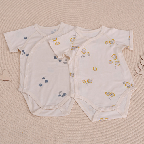 Summer Cooling Breathable Bamboo Fiber Short-Sleeve Thin Monastery Suit for Newborn Babies and Infants Boneless PJs