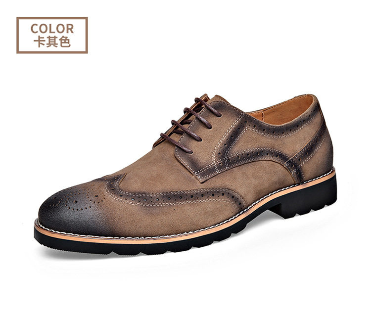 Giày Brogue nam da lộn phong cách Anh, giày lười mũi nhọn đế cao su, phối chỉ khâu — 858 kaki, 858 màu nâu sẫm, 858 đen chi tiết 32