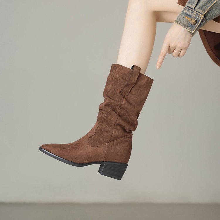 Zapatos de moda de mujer botas de vaquero mujeres 2026 primavera nuevo tacones gruesos pliegues pila botas Martin botas retrógradas botas caballero
