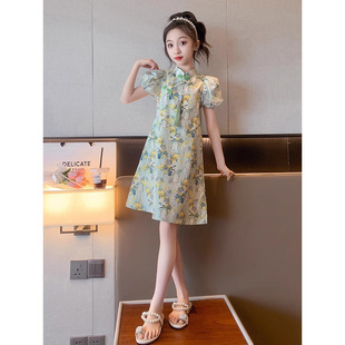 Girls' Summer Dress New Chinese Style Cheongsam National Style for Older Children, Stylish Princess Dress, Children's Hanfu Thin
