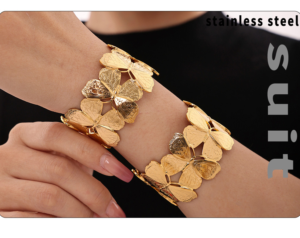 Square Sugar Stainless Steel Heavy Industry Exaggerated Butterfly Wide Edition Open Bracelet With High Grade Sensation Thread Handheld Ring_voghion.com