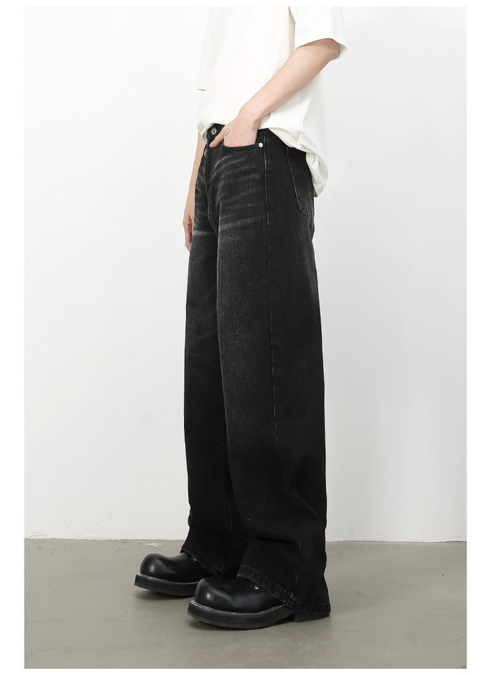 Quần jean nam ống rộng ống đứng phong cách Hàn, cạp vừa, denim cotton thoáng mát — Màu xanh lam, Đen xám chi tiết 10