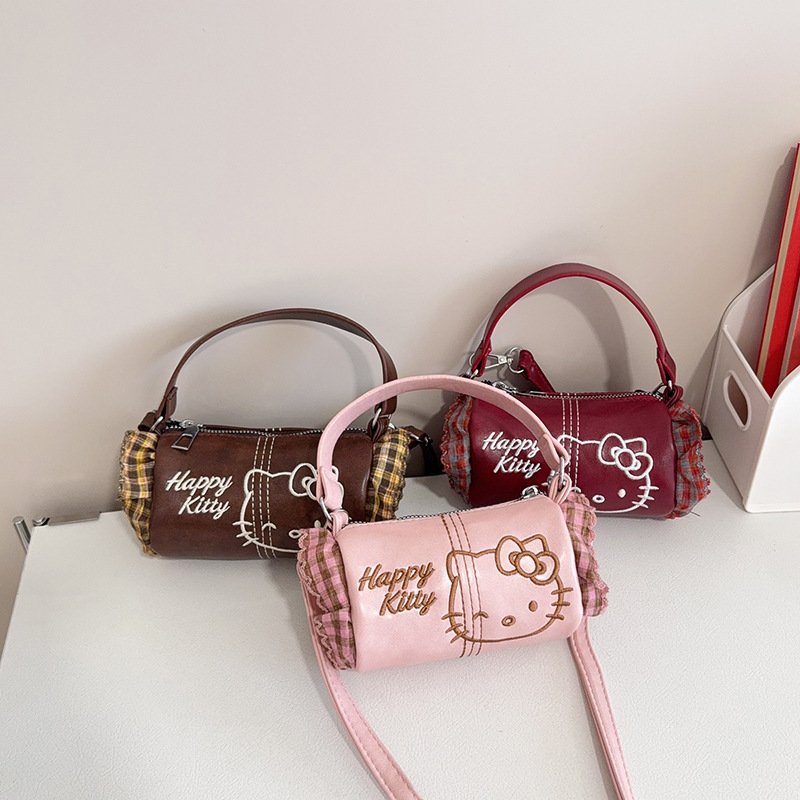 Cute Cartoon Children's Bag Embroidered Cat Handbag New Style Girls' Letter Fashion Retro Shoulder Crossbody Bag