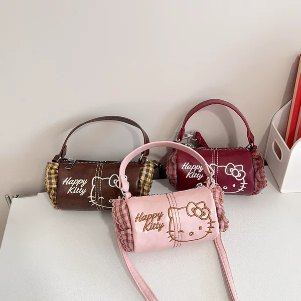 Cute Cartoon Children's Bag Embroidered Cat Handbag New Style Girls' Letter Fashion Retro Shoulder Crossbody Bag