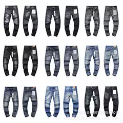 Cross-Border Export Pb European and American High Street Fashion Brand Distressed Washed Cut Casual Men and Women Same Style Slim Denim Pants