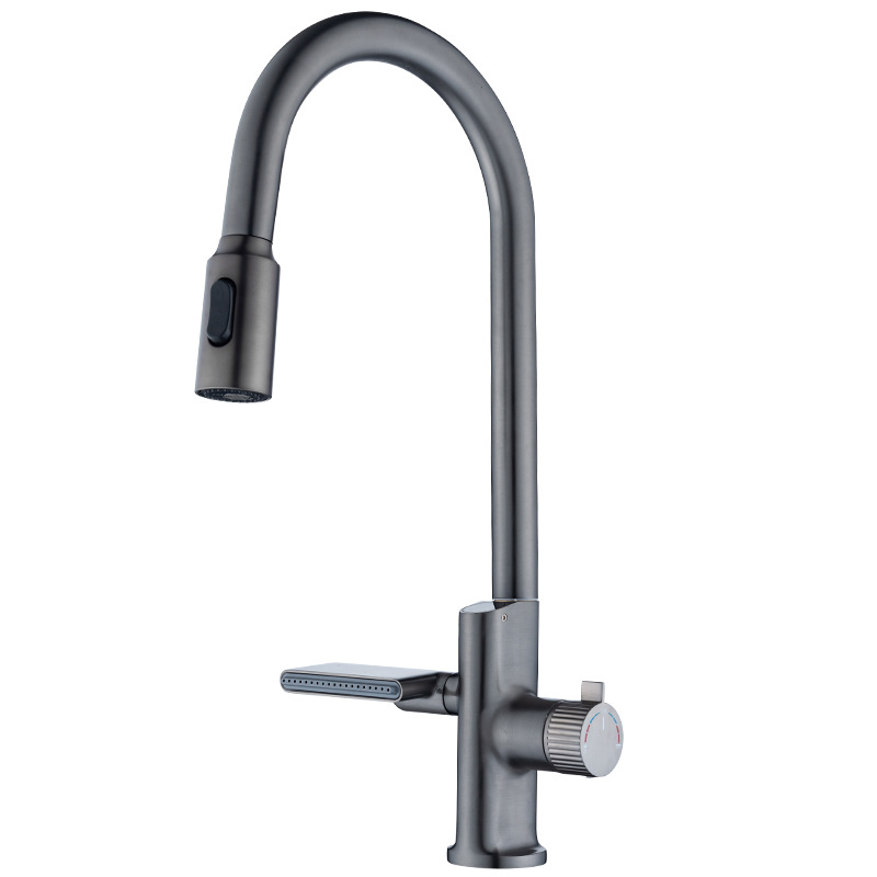 Pistola de cobre gris pantalla digital cocina pull-out grifo de agua caliente y fría fregadero del hogar bajo lavabo grifo