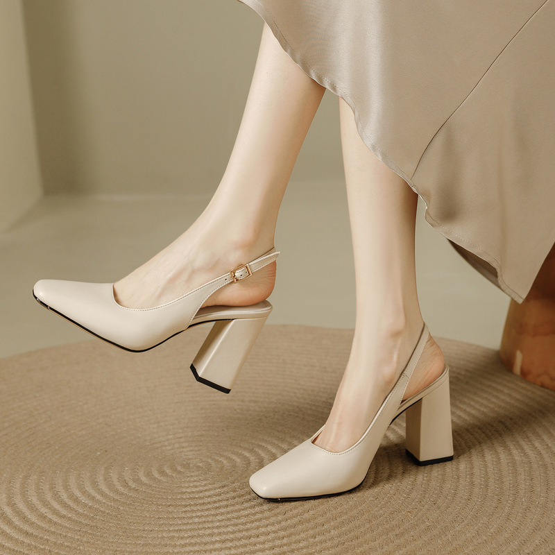 Chunky Heel Closed-Toe Sandals for Women, 2026 Spring/Summer New Style, Elegant and Unique, Simple Backless Shallow High Heels That Pair Well with Dresses Chunky Heel Closed-Toe Sandals for Women, 2026 Spring/Summer New Style, Elegant and Unique, Simple Backless Shallow High Heels That Pair Well with Dresses