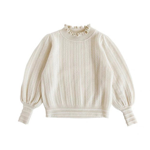 New Style Girls' Soft Waxy Wool Knitwear Little Girl's Long-Sleeved Pullover Knitwear for Autumn and Winter with Large Sleeves Inside and Outside
