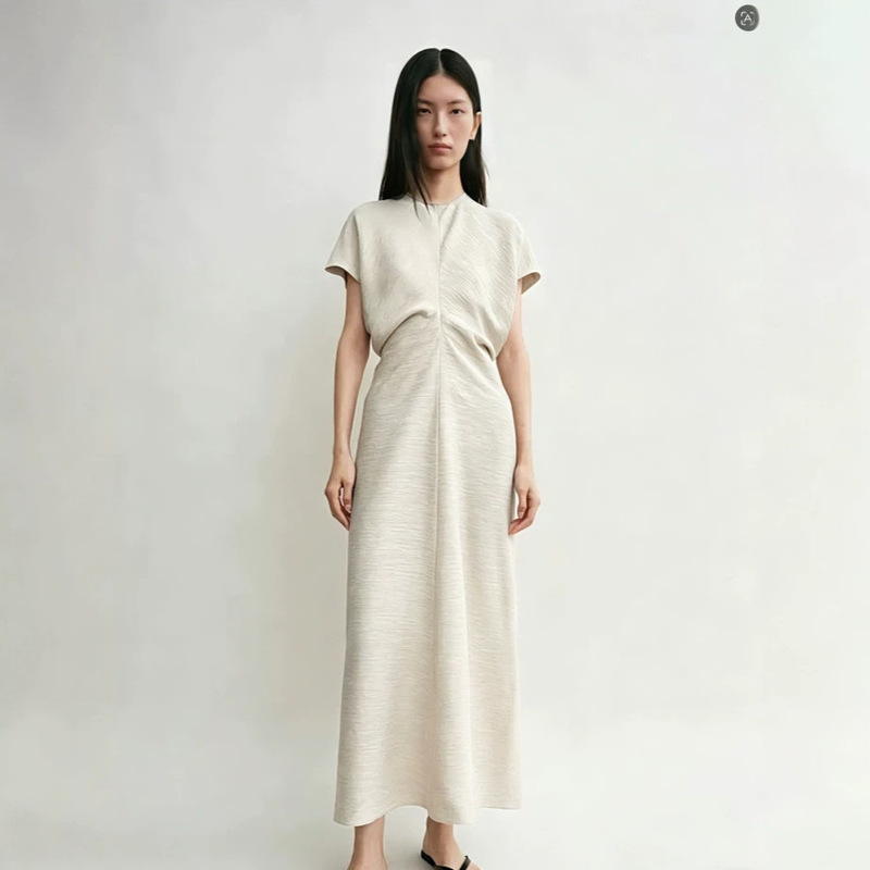 Scandinavian Tot Dress Design Viscose Blended Waist A-Line Skirt Short-Sleeved Mid-Length Skirt Dress