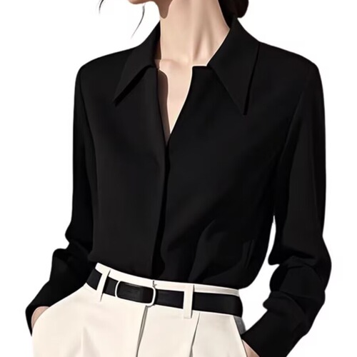Stylish Retro Stunning Wine Red Collared Long-Sleeve Shirt for Women - Spring and Autumn New Arrival with a Sense of Elegance, Very Good Looking, Hides Fat