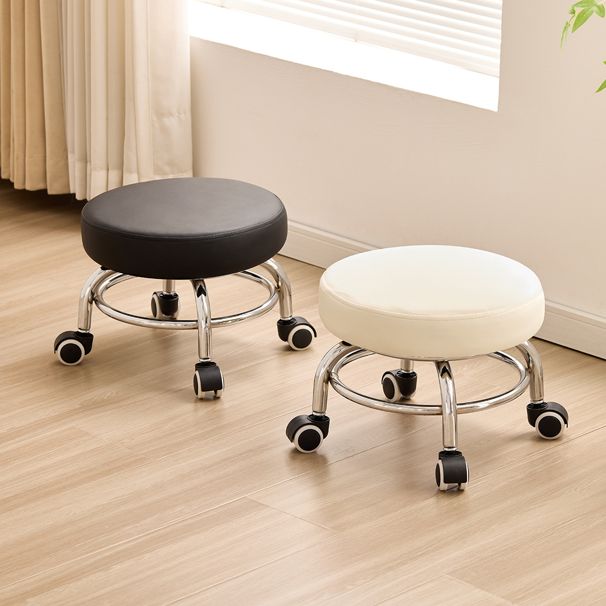 Swivel Caster Stool, Low Stool with Wheels for Home Use, Shoe-Changing Stool, Movable Small Round Stool, Rotating Small Chair