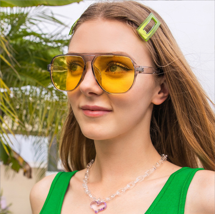 55g Weight Full Frame Glasses Structure Sunglasses Classification Hip-Hop Color Block Ac UV400 Protection Square Full Frame Women's Sunglasses