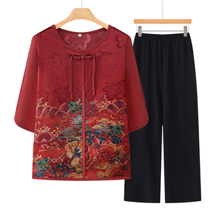 New Summer Clothes for Middle-Aged and Elderly Mothers, Grandma's Summer Two-Piece Set, Clothes for the Elderly and Old Ladies to Wear in Summer