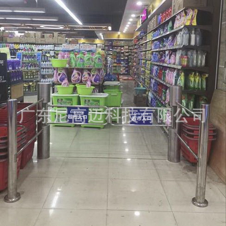 厂家供应超市单向门感应不锈钢双开门圆柱形摆闸人行通道电动闸机