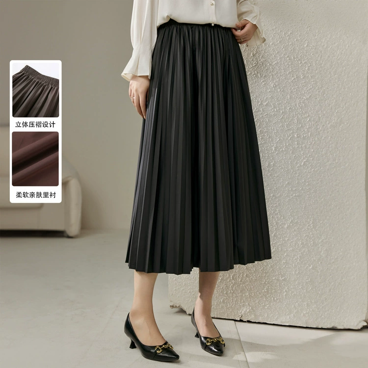 Полноцветное шоу большого размера женская ретро элегантная стерео плиссированная тонкая юбка из кожи PU толстая mm2024 осенняя новая