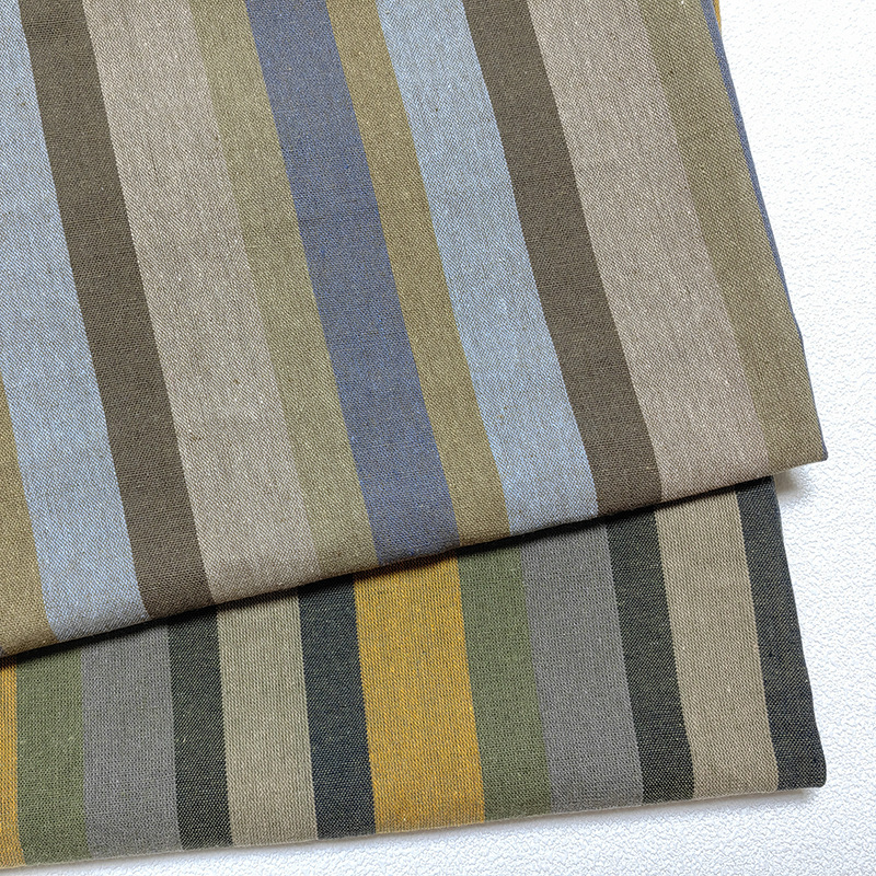 现货直销棉麻色织条纹面料 日韩女装连衣裙吊带衫男装条纹衬衫布