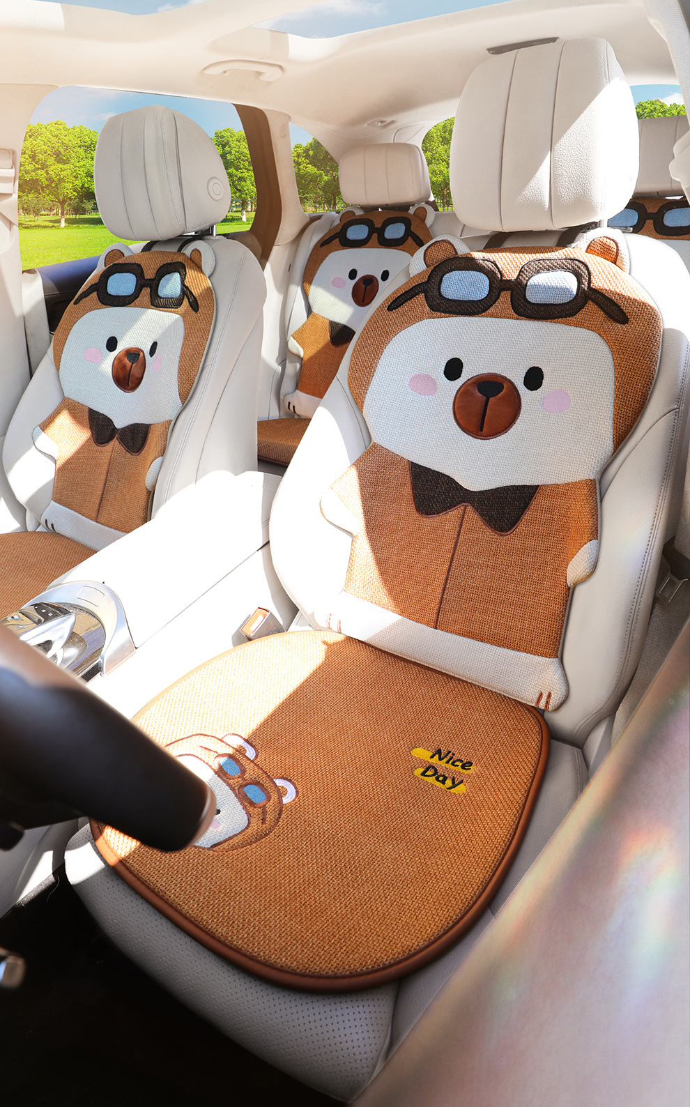 Four Seasons Universal Linen Three-Dimensional Cartoon Flying Bear Car Cushion Cute Internet Celebrity Linen Car Cushion Multi-Piece Set