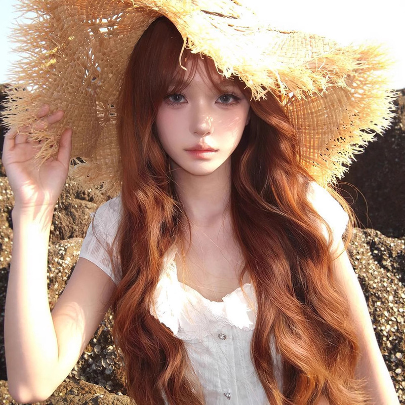 Warm Orange Extra Long Wig for Women Full Headgear Lolita Lolita Long Curly Hair Cos Trendy French Barbie Curls