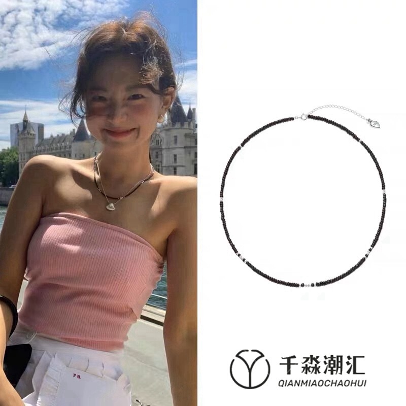 S925 sterling silver South Korea blogger Fever same beaded necklace female clavicle chain niche design simple folding with fashion