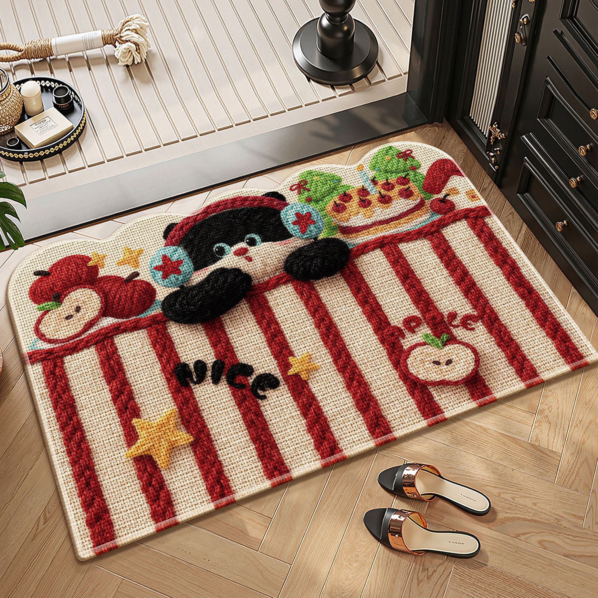Cartoon lino tejido alfombra de baño alfombra roja absorción de agua puerta de baño alfombra antideslizante alfombra gruesa
