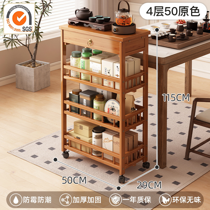 新しい中国風のモバイルコーヒーテーブル肥厚カート収納ラックオフィススタディティーテーブル車輪付きティーキャビネット|undefined