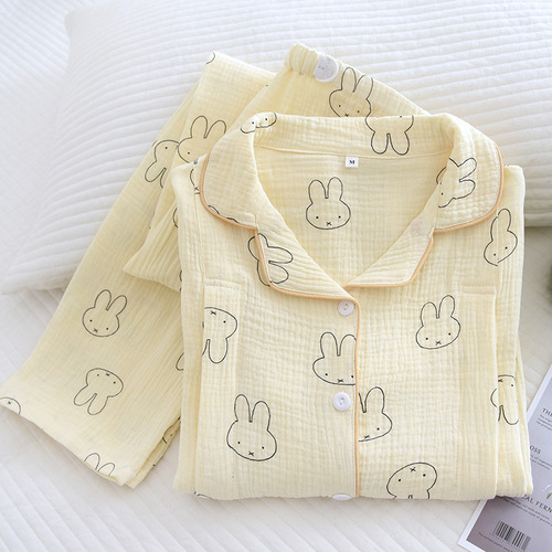 Soft washed crepe nursing pajamas set, cotton lapels with nursing opening, confinement clothes, four-season thin nursing clothes