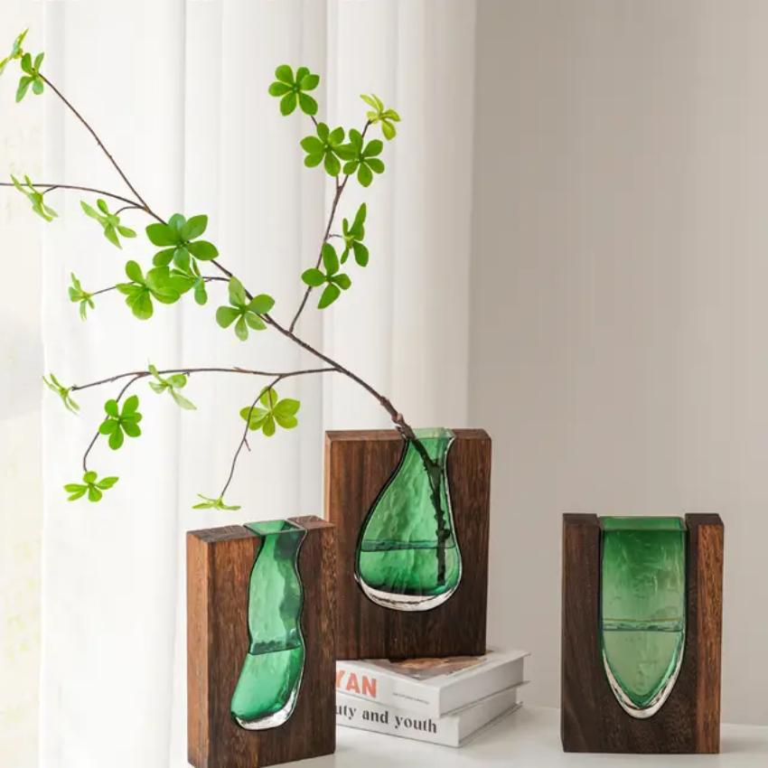 New Chinese style solid wood glass vase wholesale home designer decoration home hotel decoration high-grade soft decoration