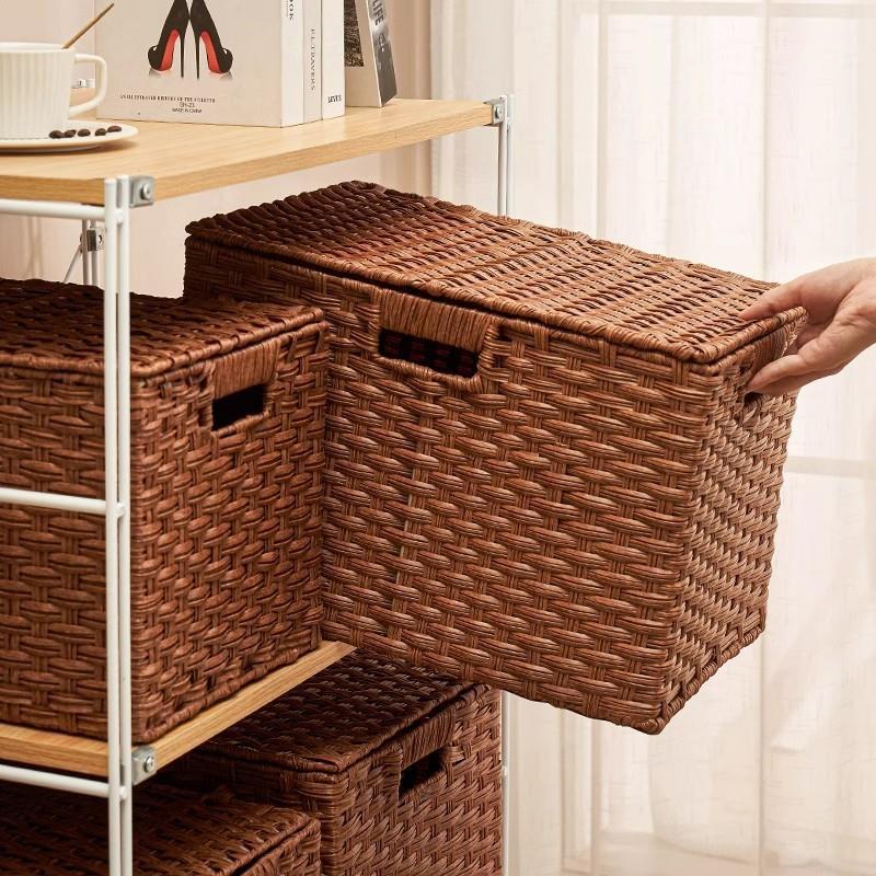 Cesta de almacenamiento de tela de caña de escritorio, artículos diversos, bocadillos, juguetes, caja de almacenamiento de acabado doméstico, cesta de tejido montada en el vehículo