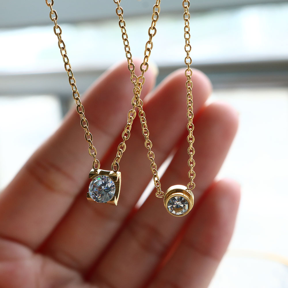 Simple Style Geometric Titanium Steel Plating Zircon Pendant Necklace 1 Piece